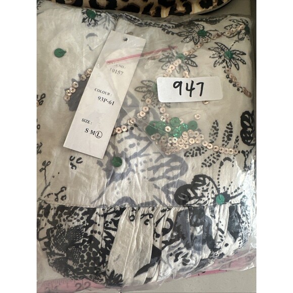 Chaudry KC Babydoll Mini Dress Size Large Sequin Pleated Bubble Hem Cottage Boho - Picture 14 of 14